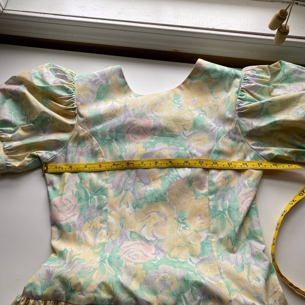 Vintage Manhattan Girl XL 80s Floral Drop Waist Back Bow Puff Short Sleeve Retro - Picture 15 of 17